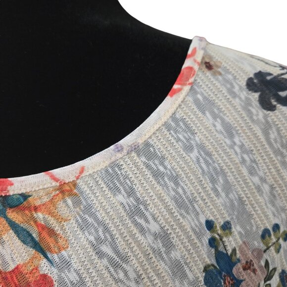 One World Womens 3X Semi-sheer Linen Blend Floral Tunic with Asymmetrical Hem - Picture 5 of 12